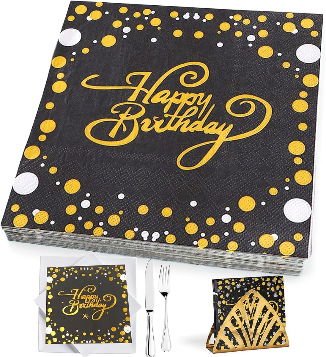Servetten Papieren - Servetten - Tafel Servetten - Papier - Papieren Wegwerp Servetjes - Feestservetten - Voorjaar Servetten - Lunch/Diner Tafel Decoratie - 2 Laags - Zwart, Goud - 33x33 cm - 40 Stuks - van Imperatoris