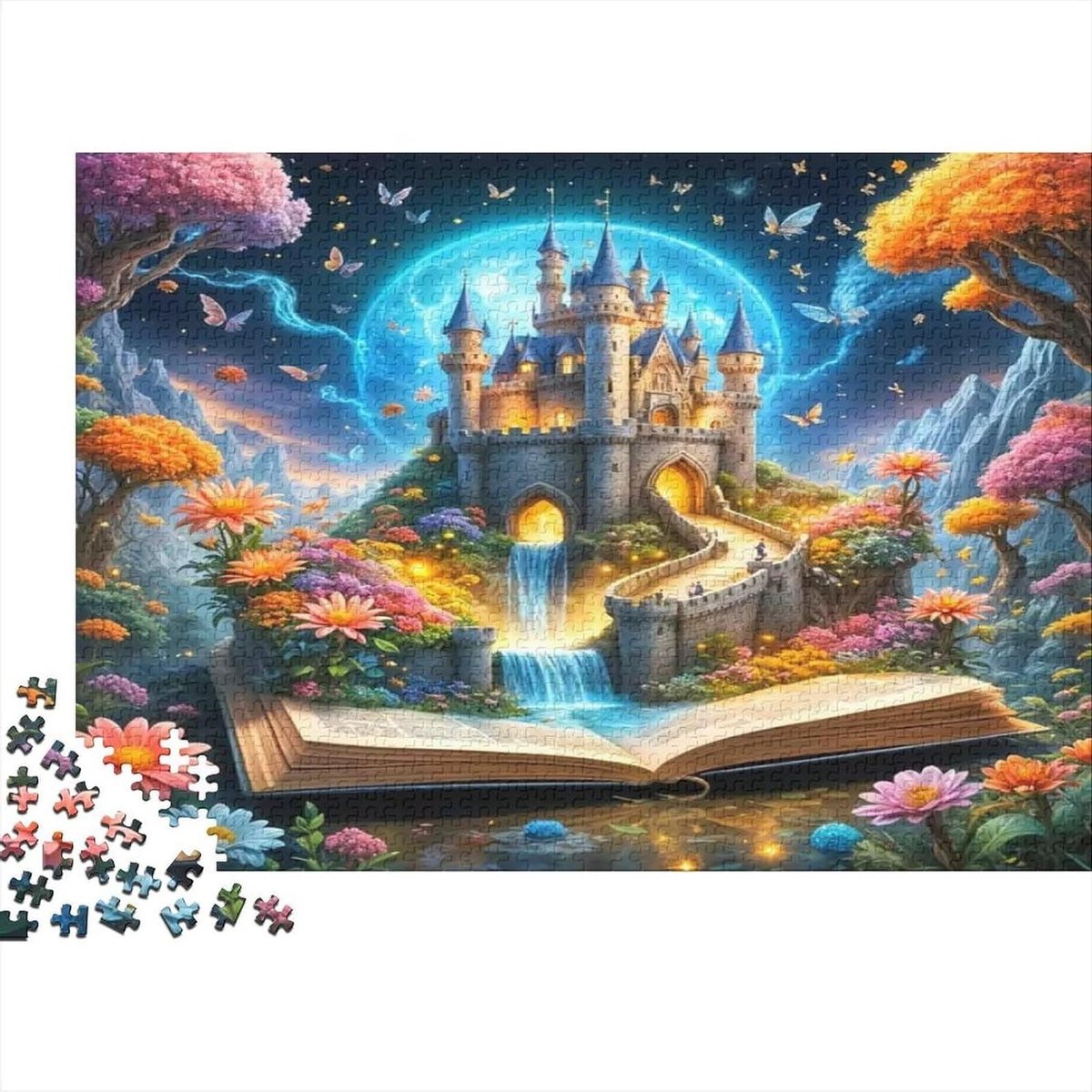Sprookjesboek Puzzel - Papieren Puzzel - Geestelijke Uitdaging - Magisch Kasteel Ontwerp - 1000 Stukjes - Kleurrijk