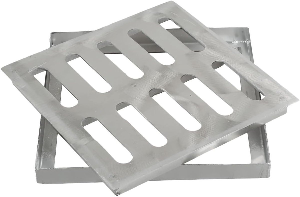 Zware RVS Buitenafvoerputdeksel, Vierkante Afvoerroosters voor Tuin, Duurzame Waterafvoer (200 x 200 x 20 x 2mm)