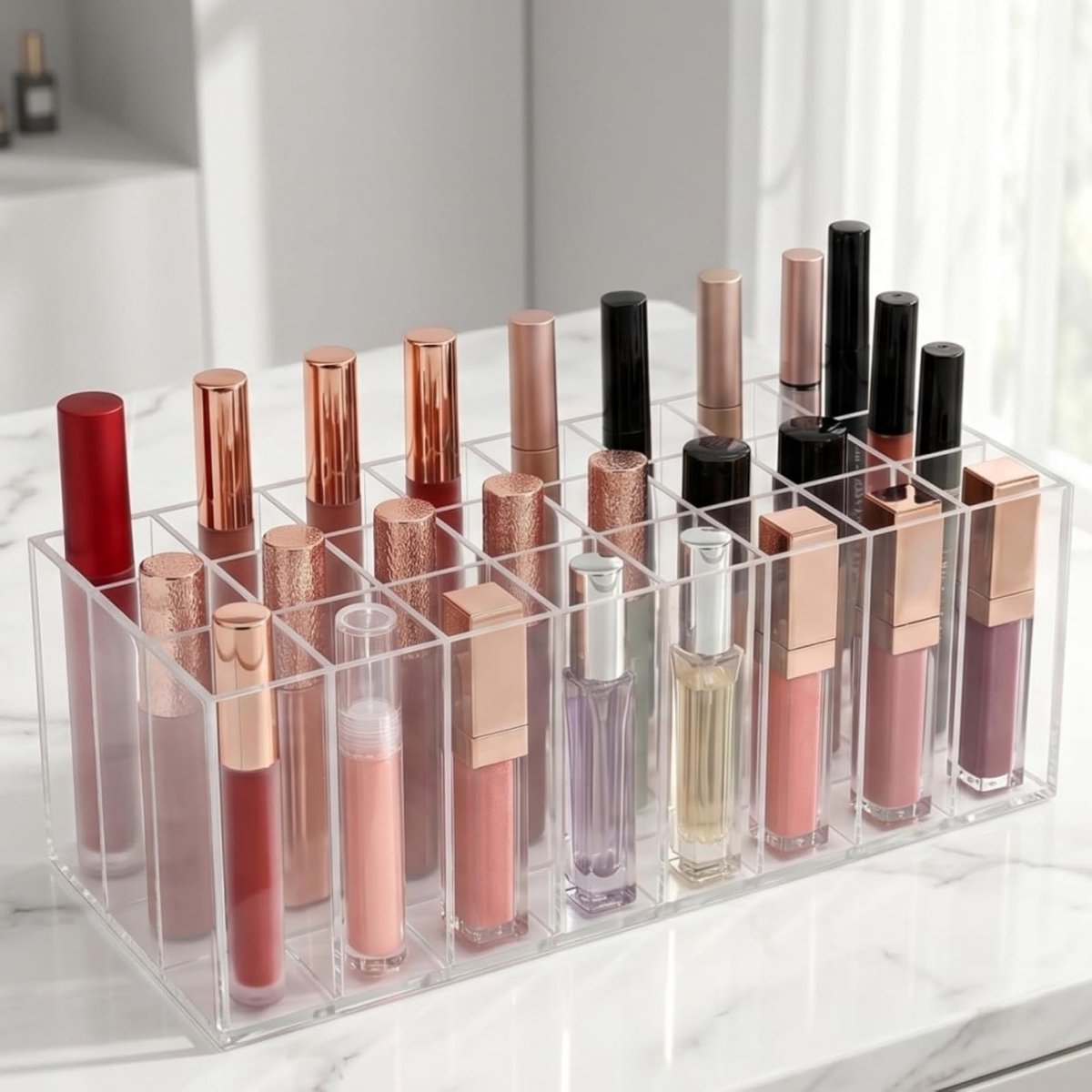 Lippenstift Organizer met 24 Sleuven - Transparante Acryl Opbergdoos voor Cosmetica, Lipgloss en Nagellak