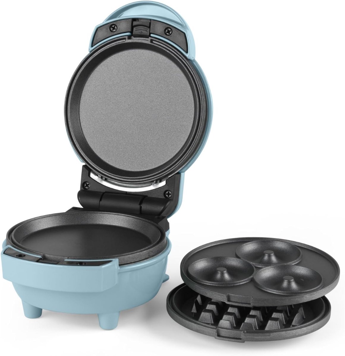 TIM® Wafelijzer Met Verwisselbare Platen - Wafelijzer Tefal - Wafelijzer Hartvorm - Blauw - 13cm x 17cm x 9cm