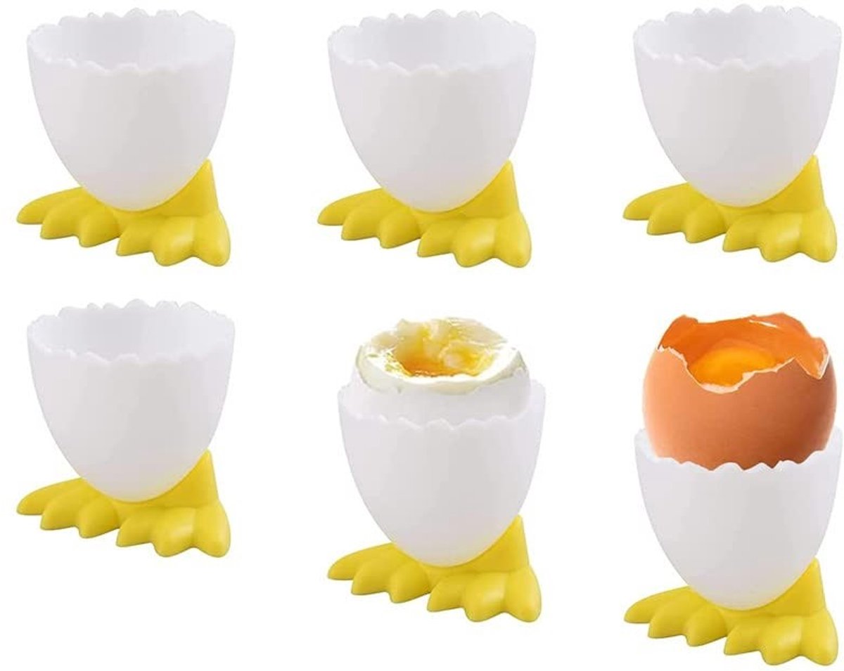 Dailygoods - Set van 6 Grappige Eierdopjes van Kunststof voor Kinderen