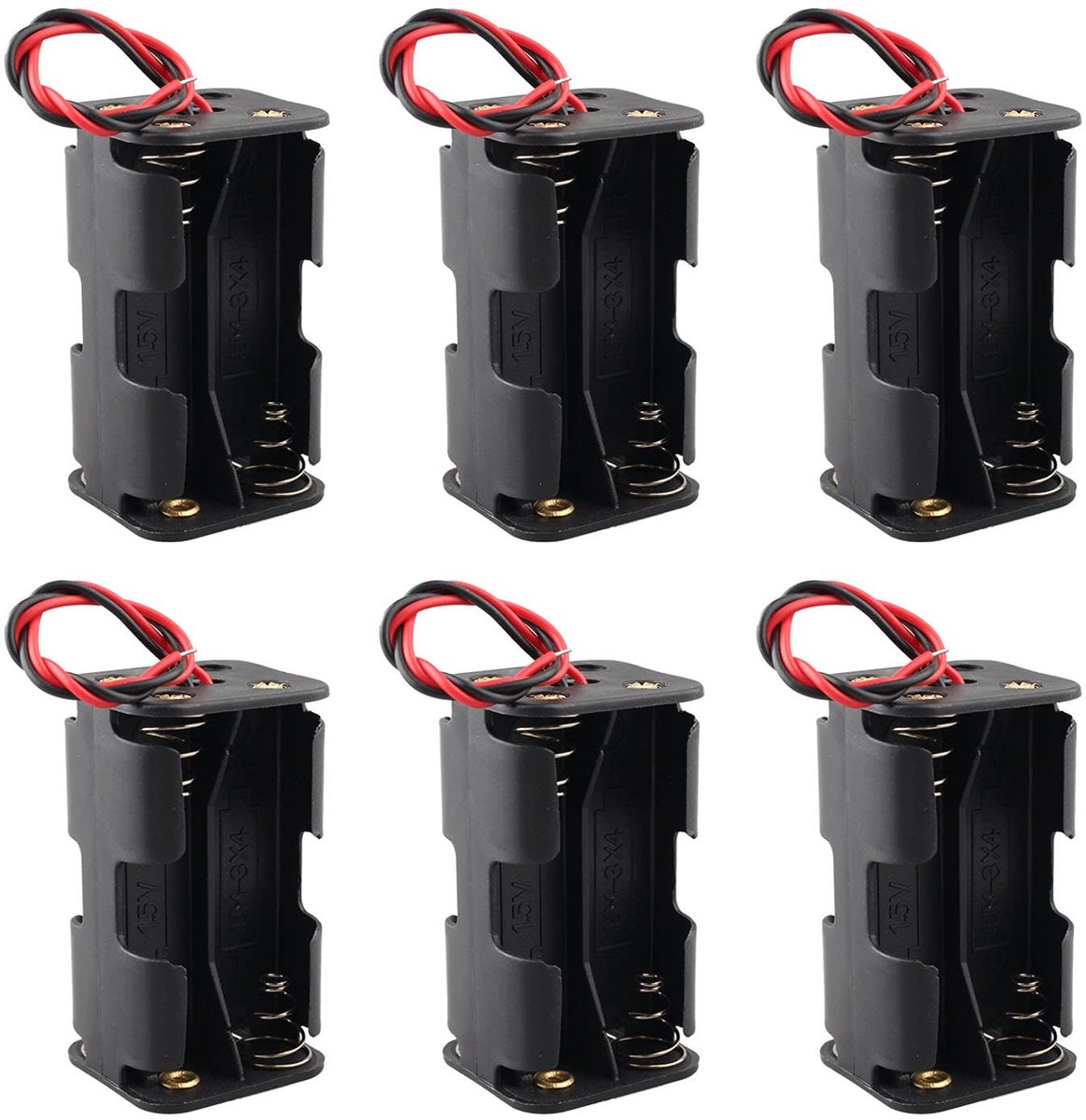 Dailygoods - 6 Stuks Batterij Houder voor 4 x AA Batterijen met Draden