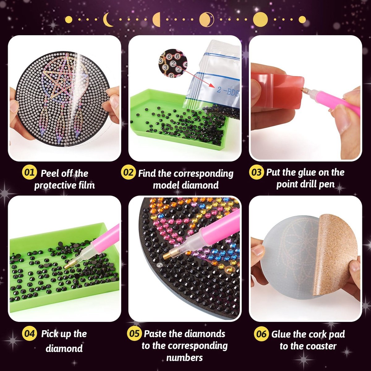 Dailygoods - Set van 8 DIY Diamant Schilderij Onderzetters met Gereedschap