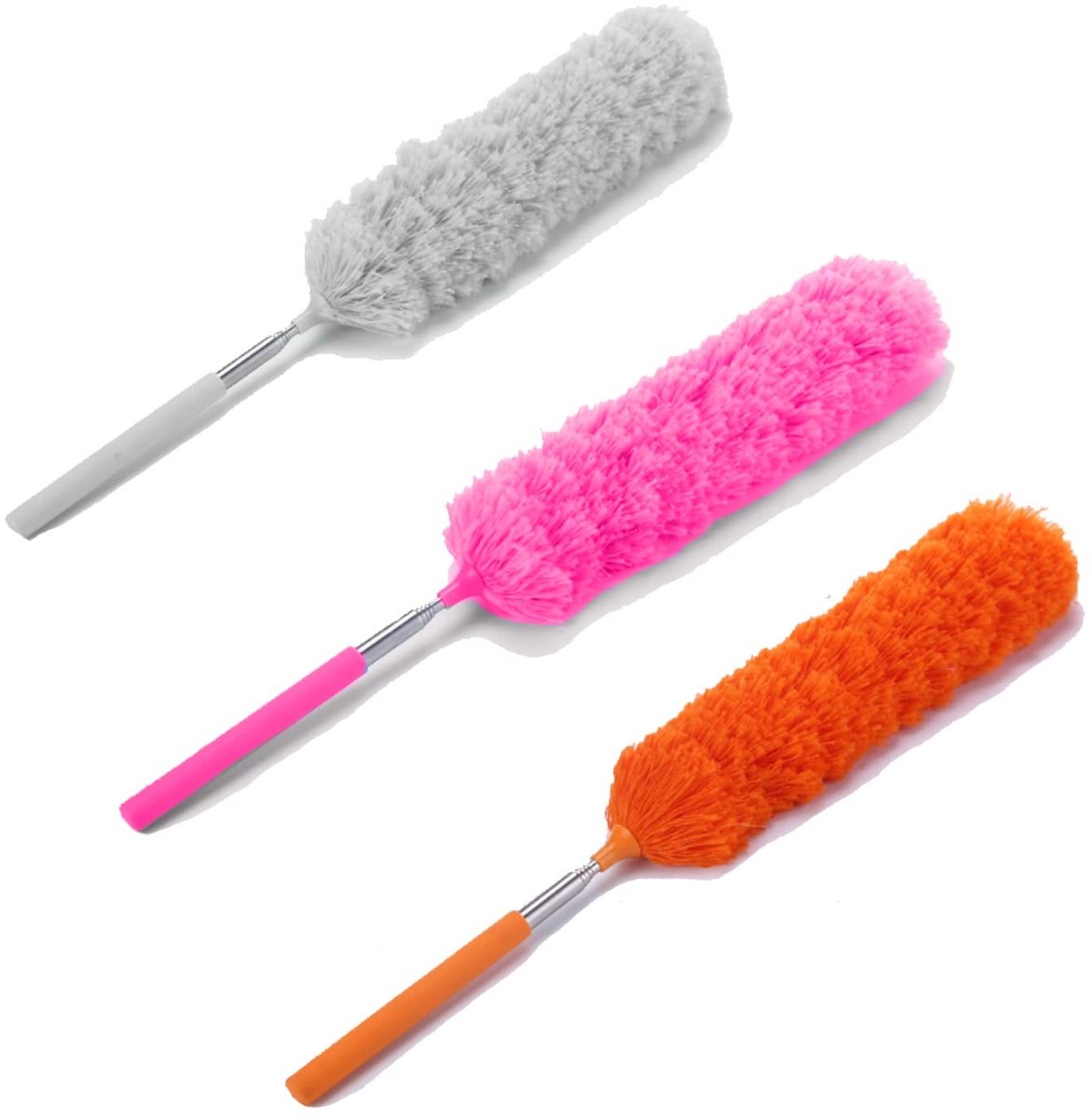 Dailygoods - Set van 3 Microvezel Stofdoeken met Telescoopstang en Buigbare Kop
