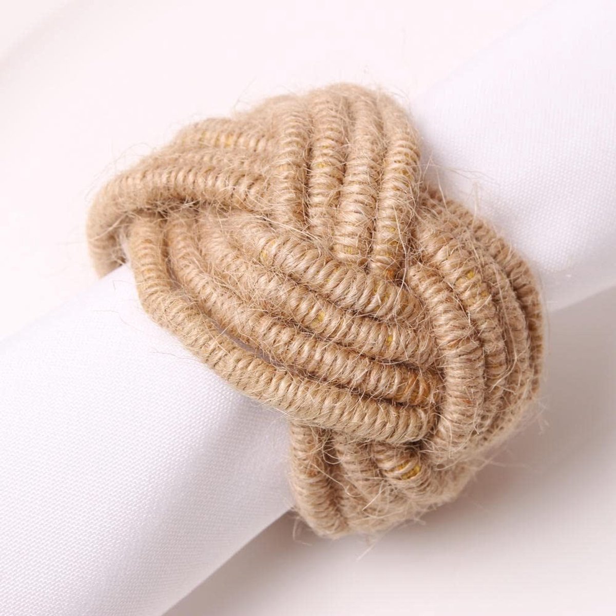 Dailygoods - Set van 6 Gevlochten Jute Servetringen Lichtbruin