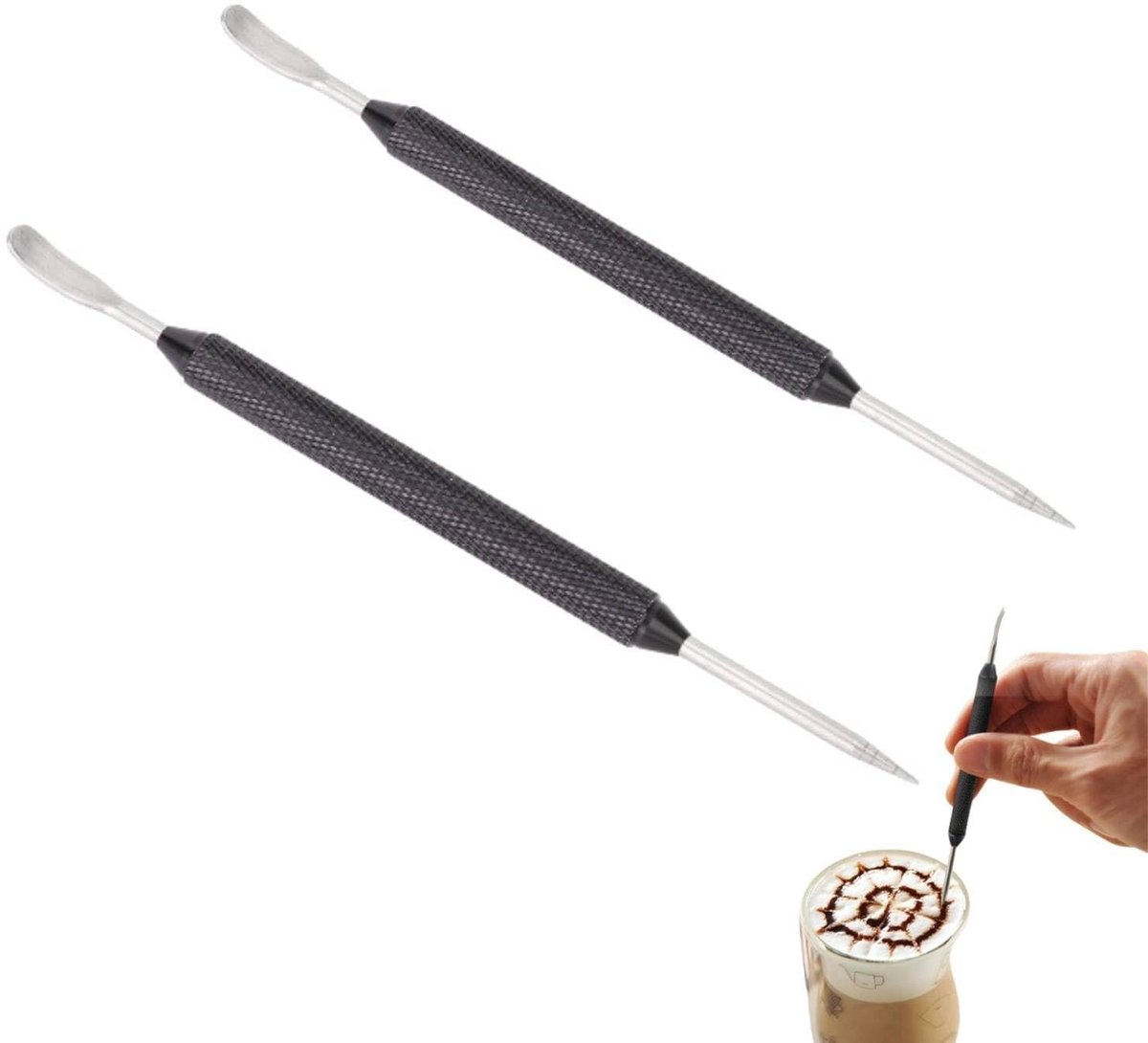 Dailygoods - Roestvrijstalen Latte Art Pen, 2 Uiteinden, 2 Stuks