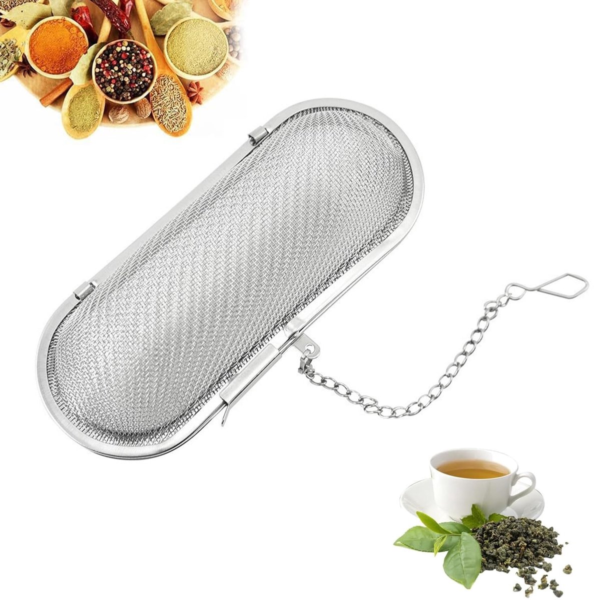 Dailygoods - Multifunctionele Ovale Theefilter met Ketting voor Losse Thee