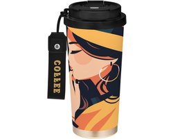 linqin Vrouwelijke Perzik Gele Koffie Reizen Tumbler Mok To Go met Deksel Rvs Geïsoleerde Bekers voor Warm en Koud 17oz Morsbestendig
