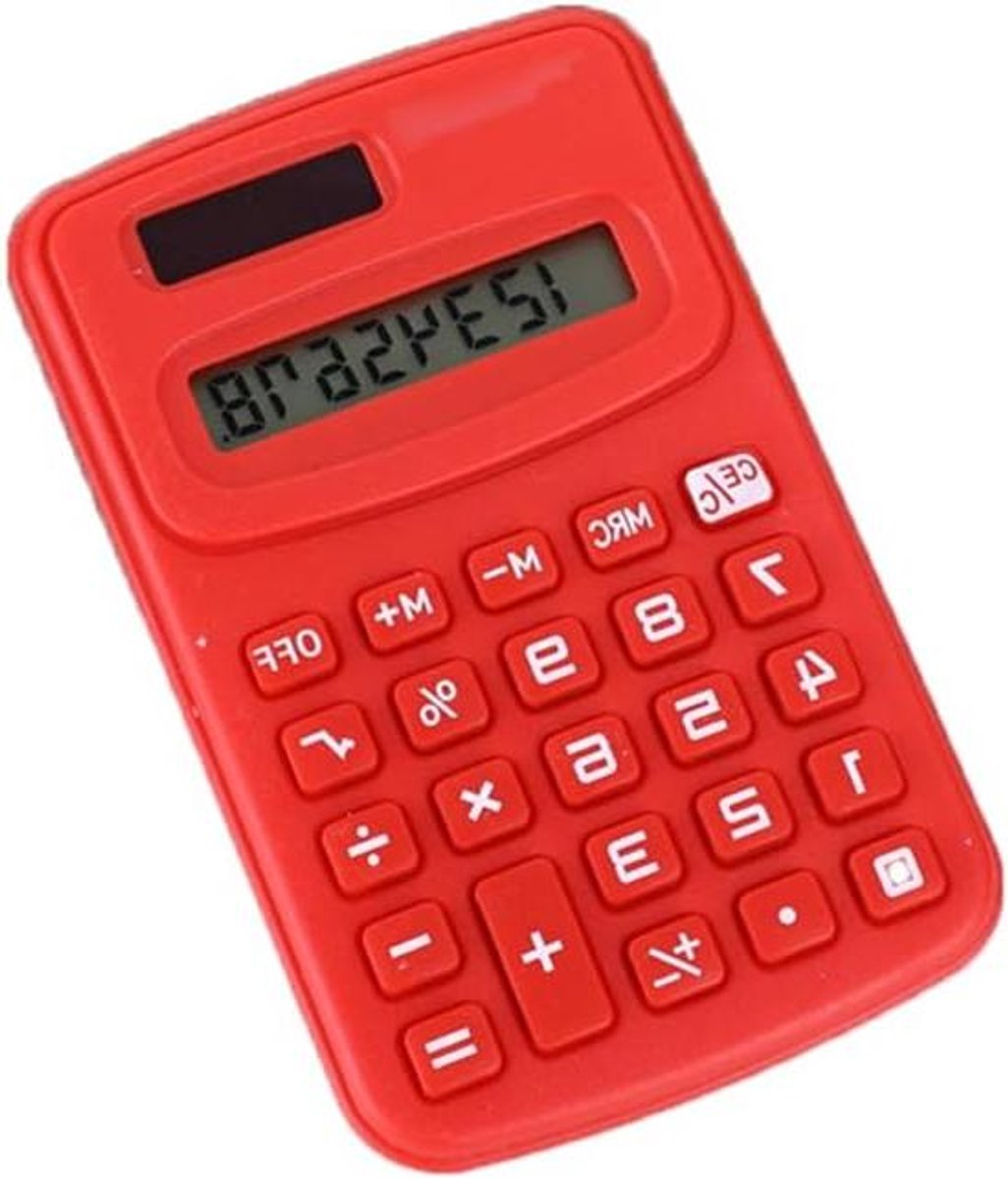 Zakrekenmachine Mini - 8-cijferige rekenmachine - Basis budgettering - Dubbele voeding - Compact formaat - Rood