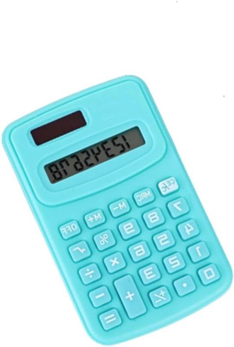 Zakrekenmachine Mini - 8-cijferig apparaat - Basis berekeningen - Dubbele voeding - Compact formaat - Hemelsblauw