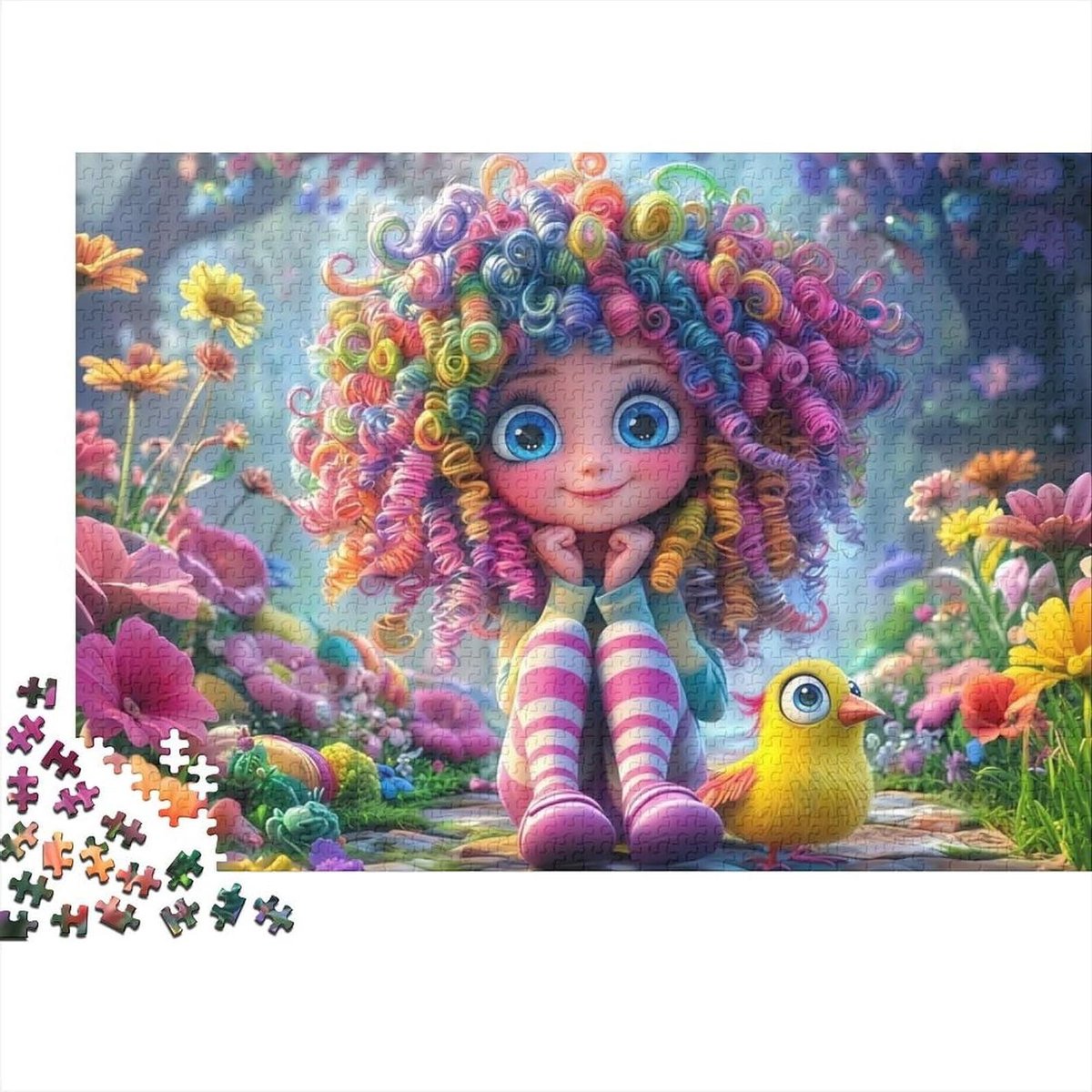 Bloemenmeisje tuinscène puzzel 1000 stukjes papier voor volwassenen ontspanning familie 52 x 38 cm/1000 stuks
