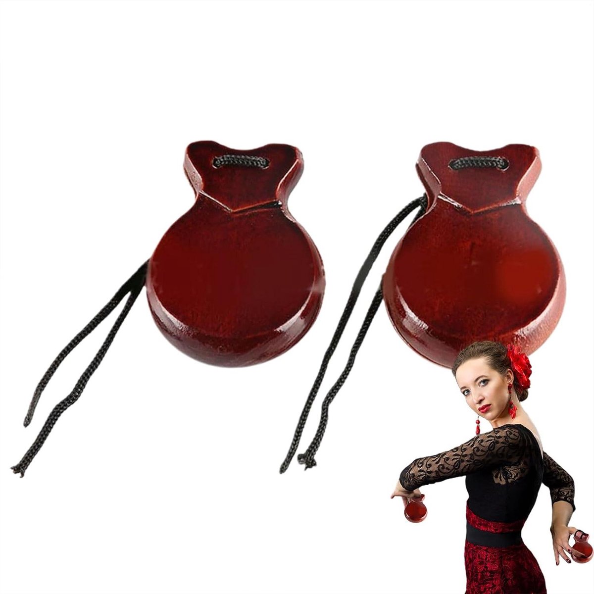 Houten Castagnetten - Percussie Speelgoed - Muzieklessen - Kindveilig Ontwerp - 2 Stuks - Bruin