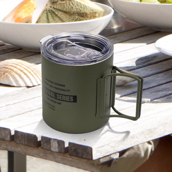 Reisbeker RVS - Camping mok - Drinken onderweg - Inklapbaar handvat - 320 ml - Groen — afbeelding 3