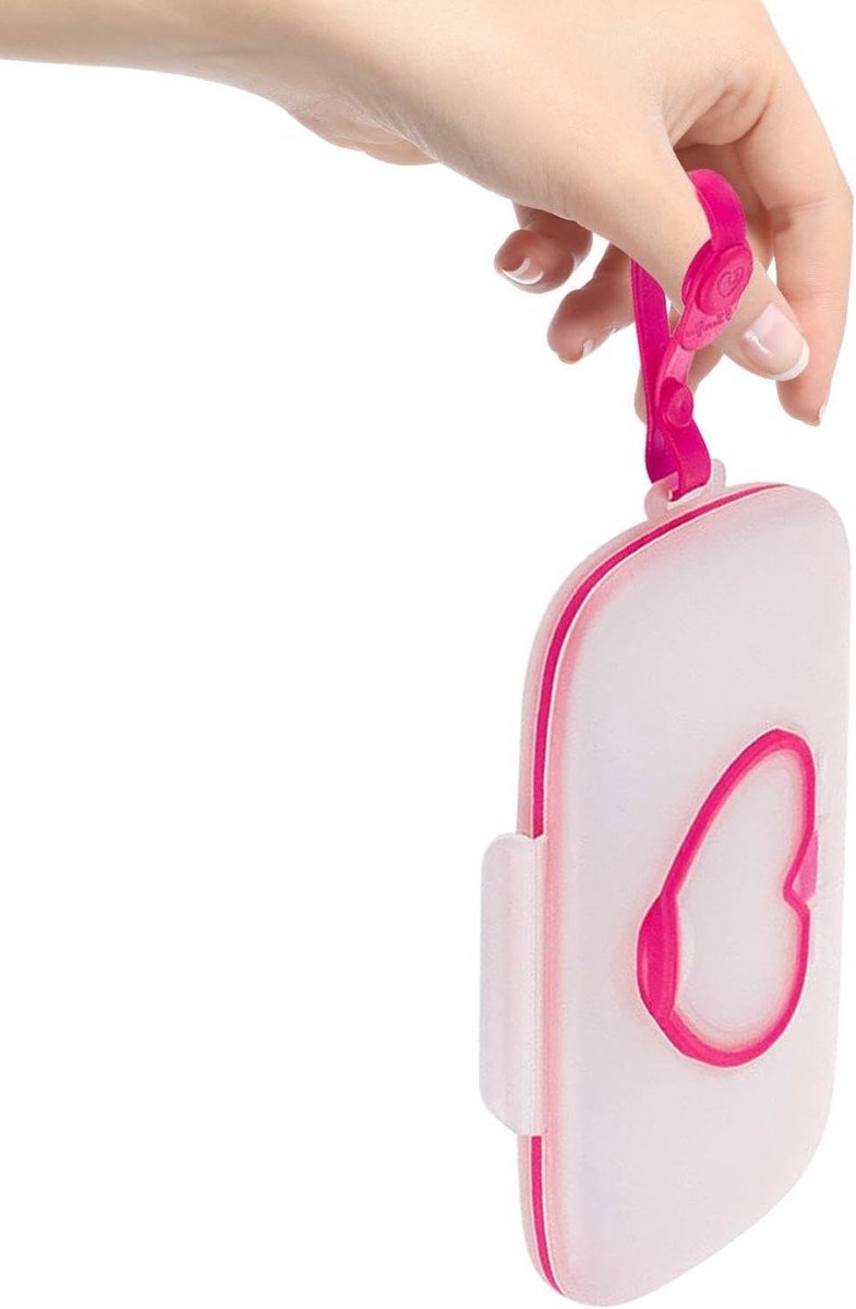 Houders voor Doekjes - Draagbare Dispenser - Onderweg Fris Houden - Hartvormige Deksel - 21.5 x 12.5 cm - Roze