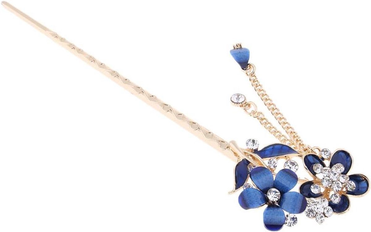 Chinese Haar Eetstokjes Crystal Rhinestone Bloem Haar Stick Pins Blauw