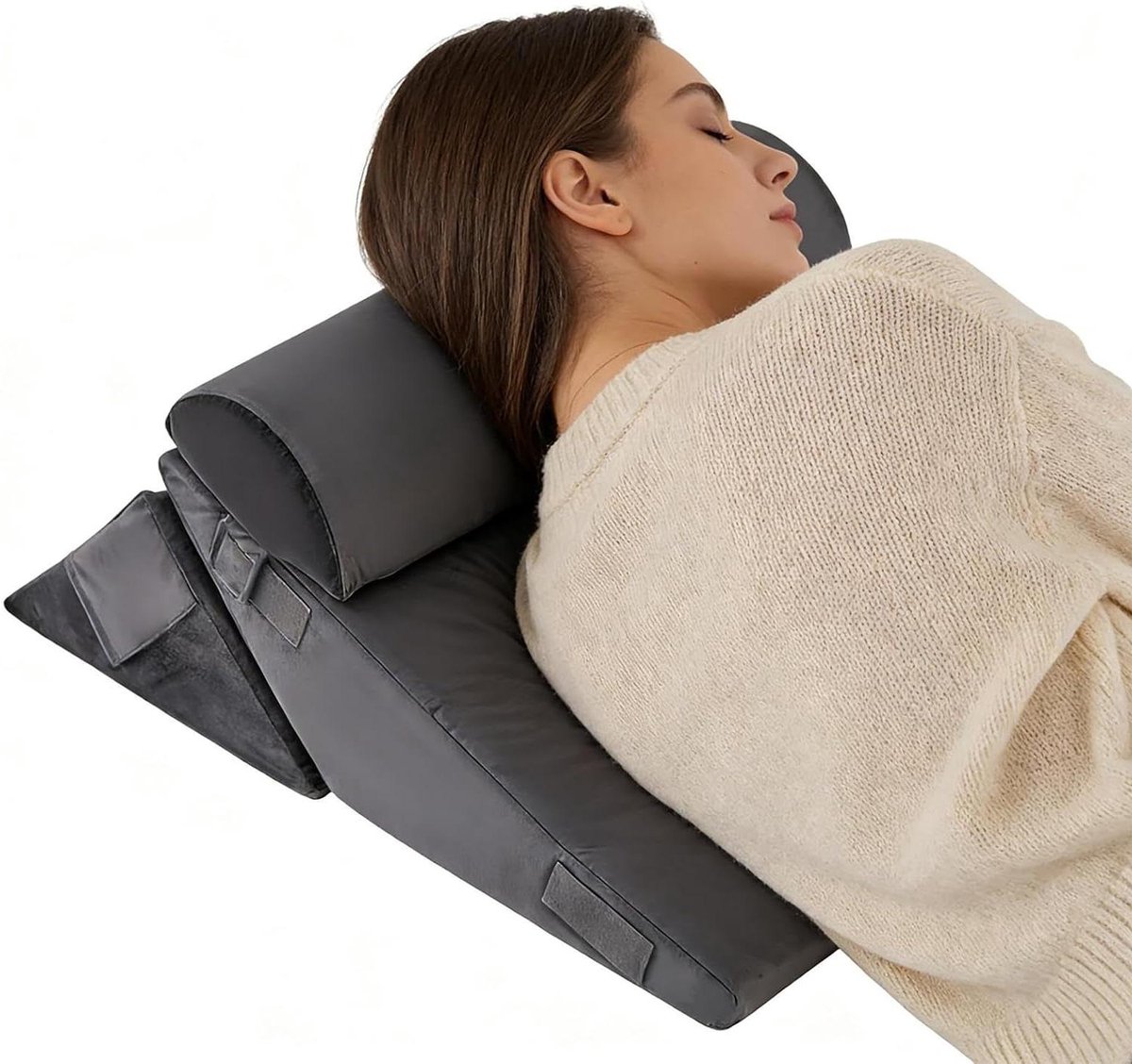 Wigkussen Bed - Verstelbaar Kussen - Slapen en Lezen - Flexibele Hoogte - 56x57x30 cm - Grijs