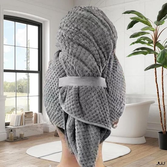 Microvezel Haarhanddoeken - Sneldrogende Kappen - Haar Drogen - Ultra Absorberend - 61 x 105 cm - Grijs — afbeelding 3