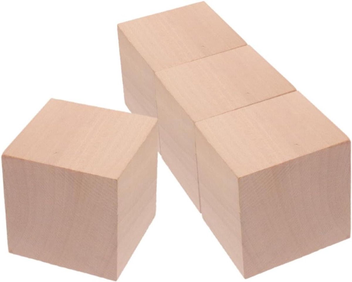 Houten Blokken - Bouwstenen - Educatief Spelen - Natuurlijk Dennenhout - 4 Stuks 5cm - Khaki