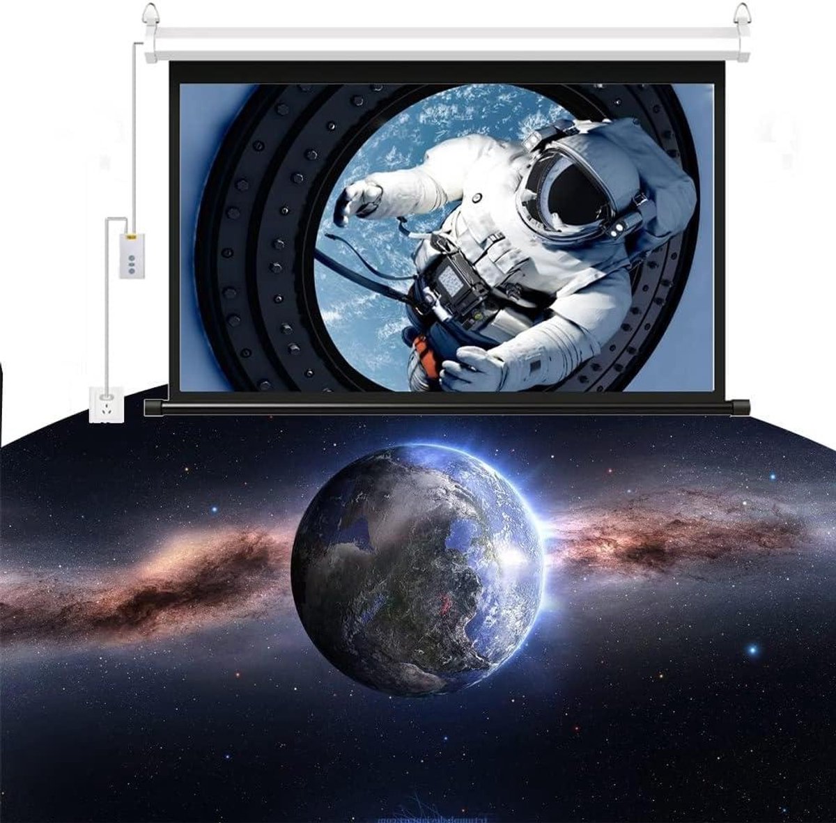 Gemotoriseerd projectiescherm - HD filmscherm - Thuisbioscoop creëren - Dubbele bediening - 60 inch - Zilver