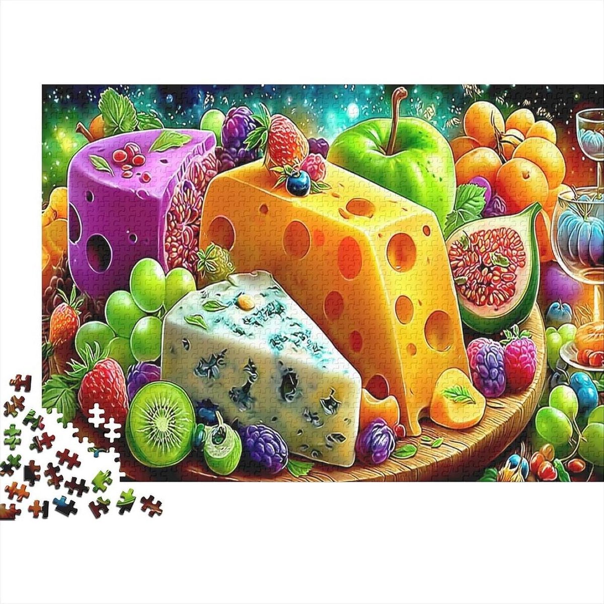 Papieren Puzzel - Geduldspel - Ontspanning Thuis - Bevordert Vaardigheden - 1000 Stukjes - Fruit Kaas