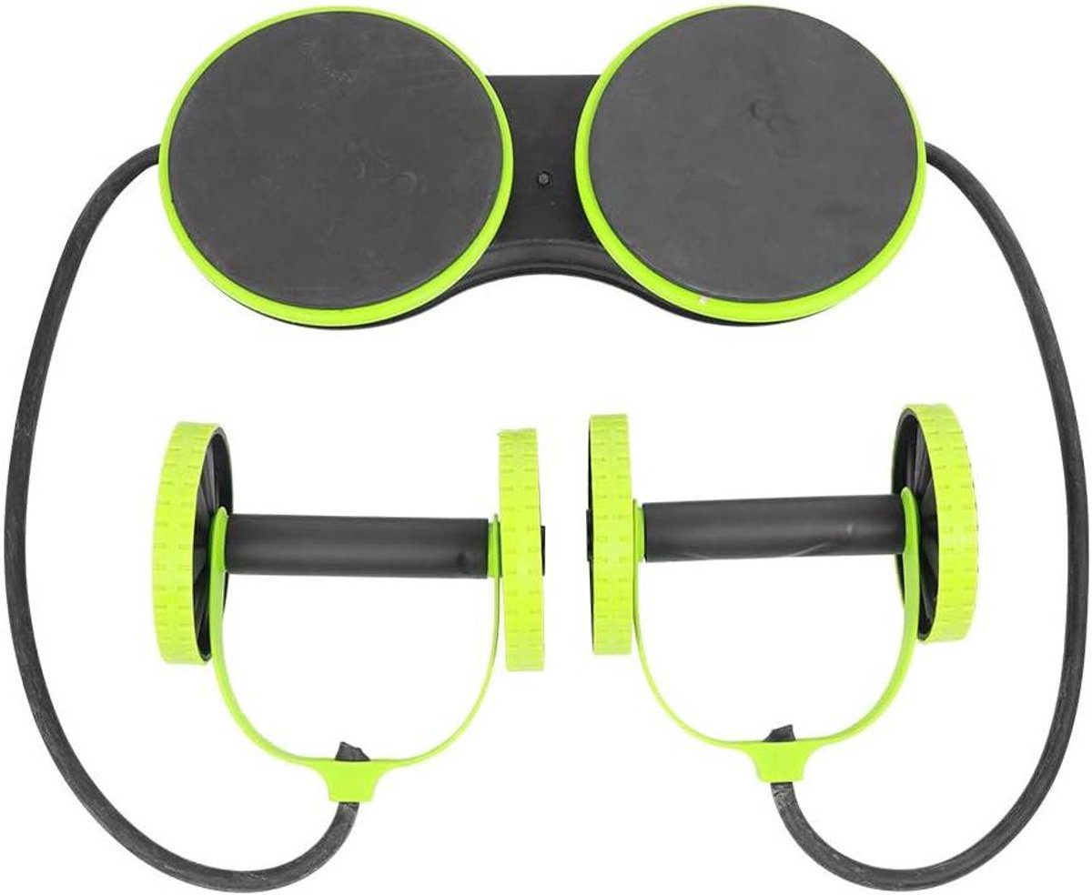 Buikwiel met Touwen - Fitnessroller Core - Kracht Training - 5 Weerstandsniveaus - 41 cm Lengte - Groen