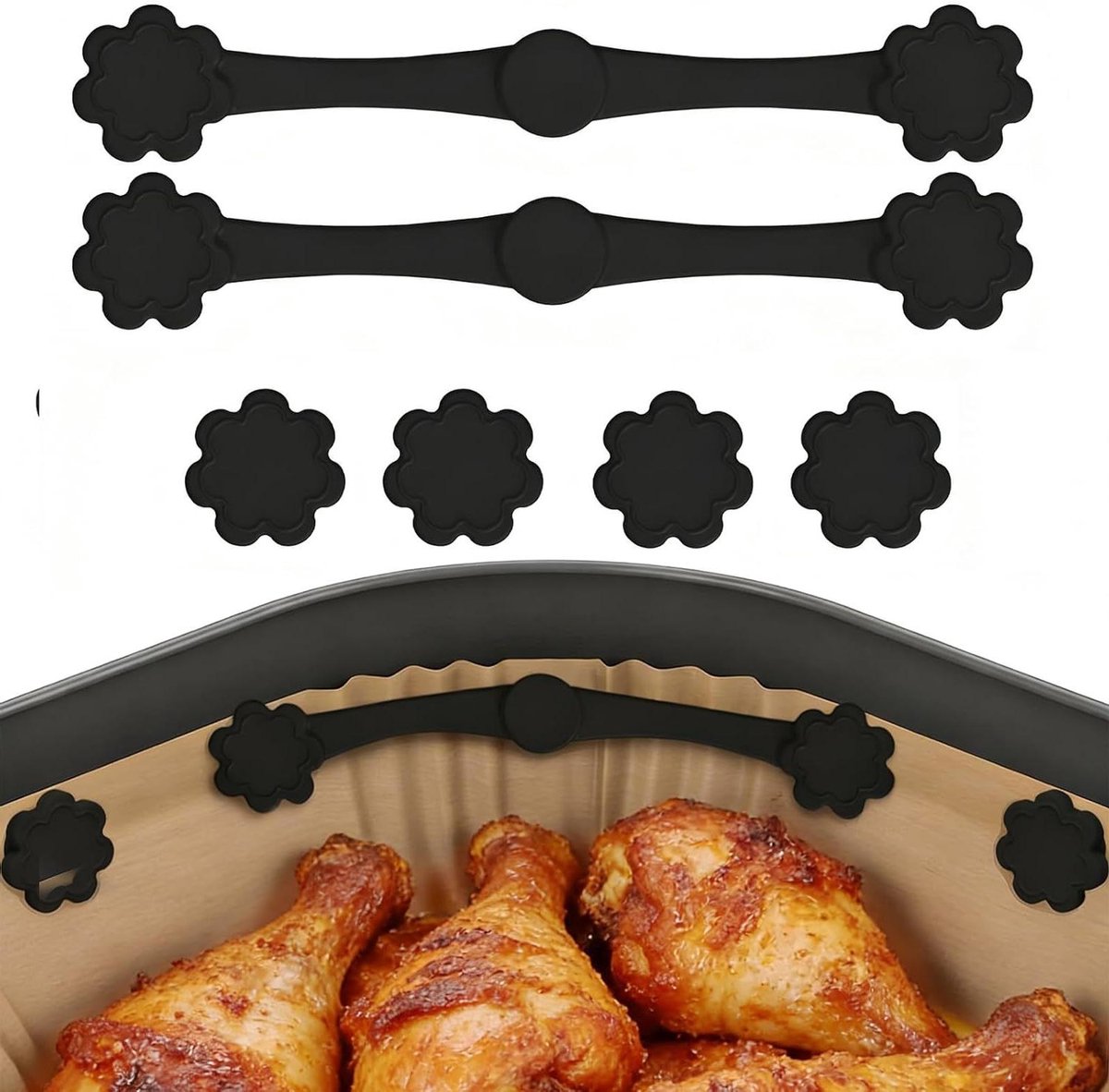 Airfryer Magneten Set - Bakpapier Clips - Voorkomt Aanbranden - Voedselveilige Siliconen - Set van 2 - Zwart