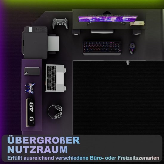Gamingtafel - Bureau werkstation - Thuiswerken gamen - L-vormig hoekdesign - 140 cm - Zwart — afbeelding 3