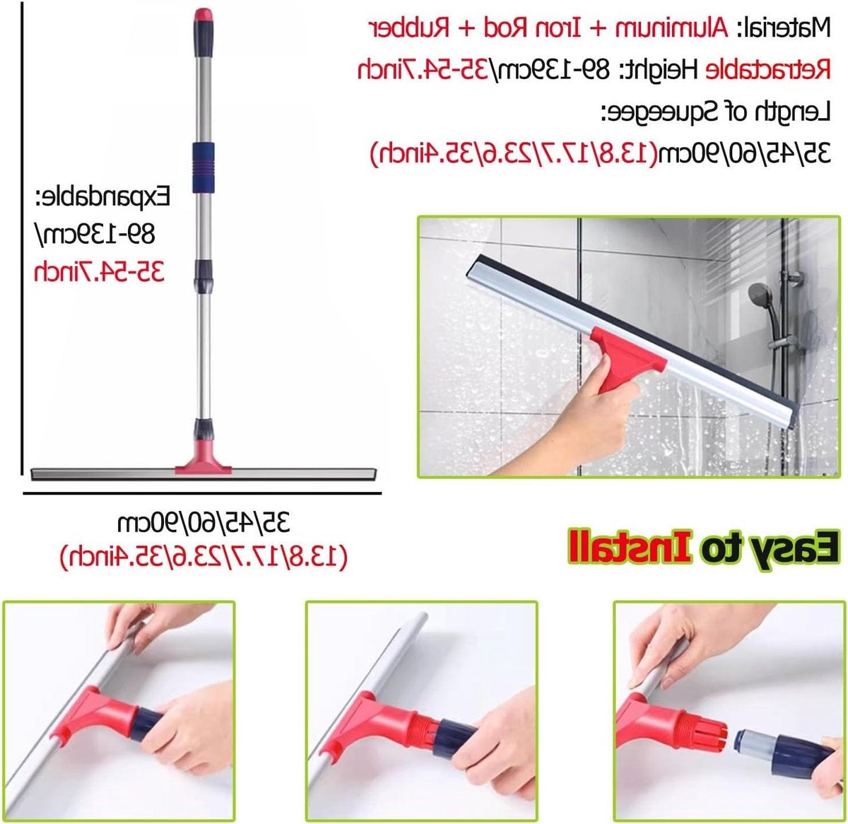 Raamreiniger Set - Glazenwasser Tool - Hoge Ramen Schoonmaken - Telescopische Stang - Tot 139 cm - Zilver