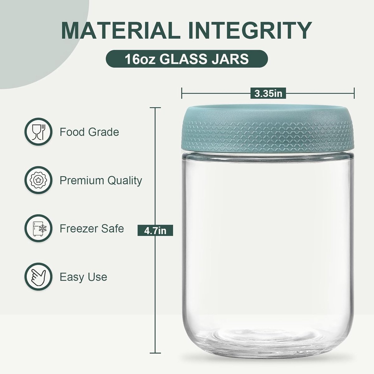 Set van 6 overnight oats-bakjes van 480 ml met deksels, glazen potten met luchtdichte deksels, Mason saladepotten met brede opening, glazen bewaarcontainers voor snacks, yoghurt, specerijen en suiker. — cadeau in Kookcadeaus - foto 3