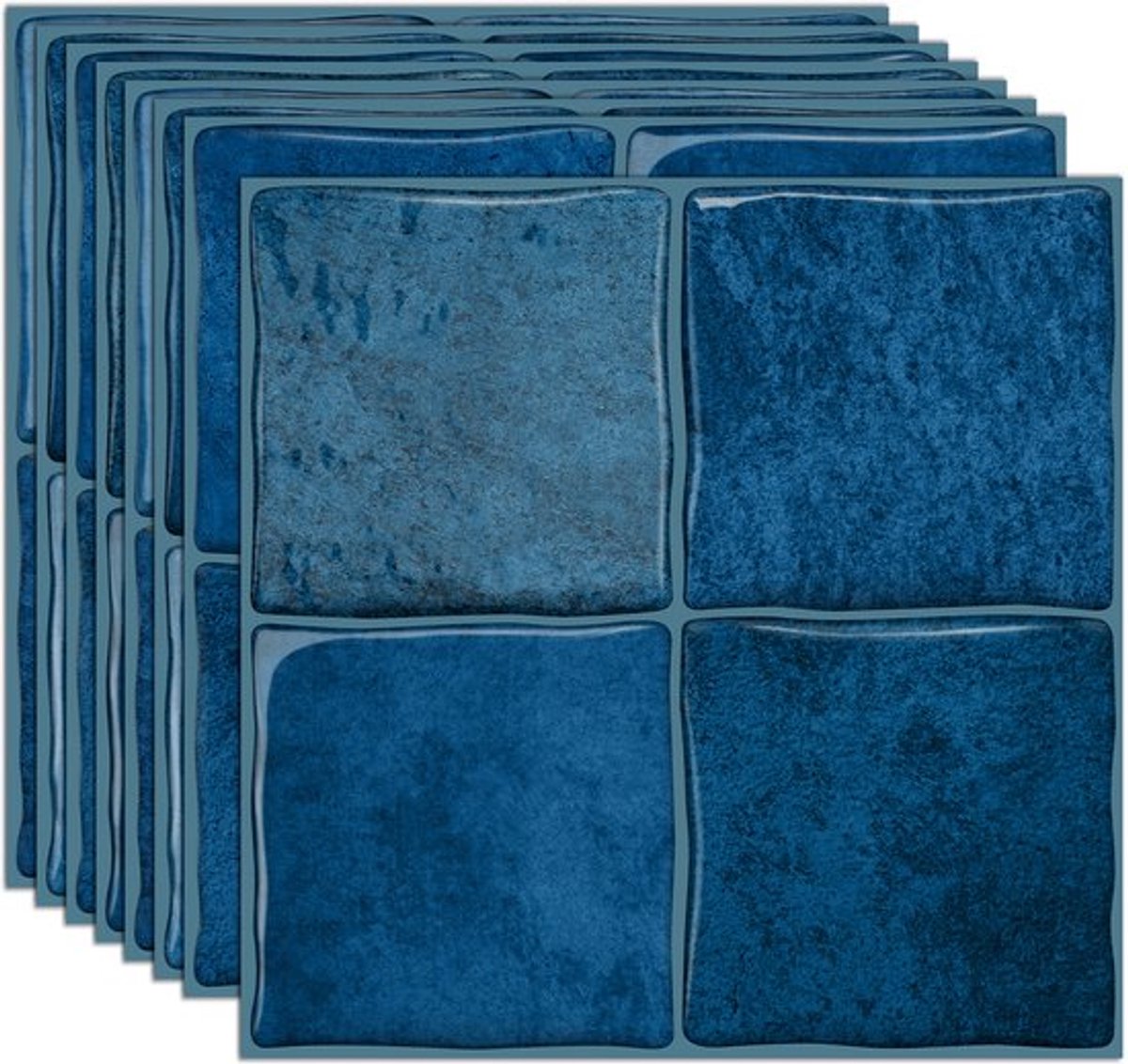 10-delig 3D-muurstickerpakket – Zelfklevende tegels – Wanddecals – Waterbestendig – 15,25 x 15,25 cm – Blauw