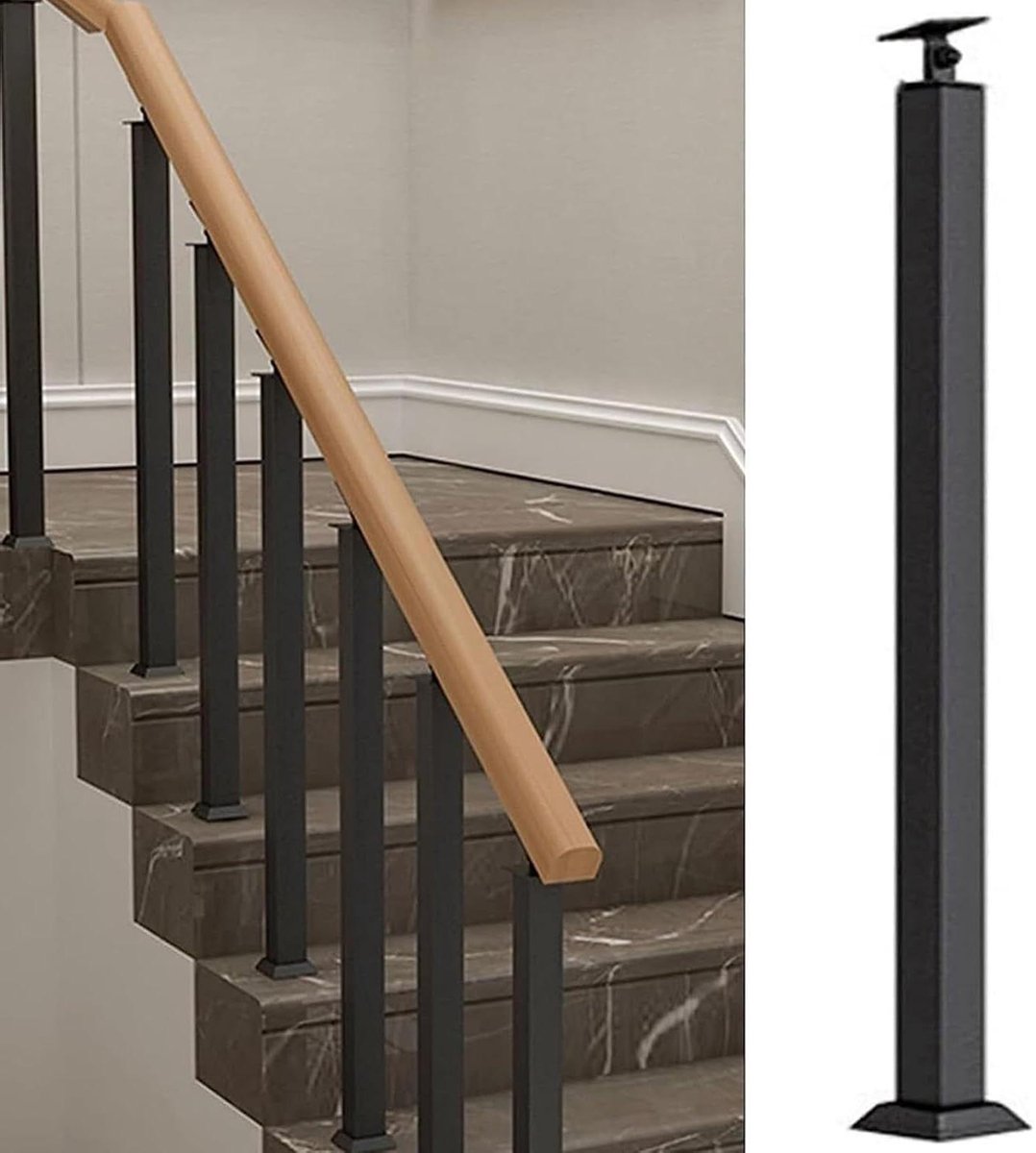 Trapleuning Steunen - Leuning Palen - Veiligheid Verhoging - 270° Verstelbare Hoek - 76-91 cm Hoog - Zwart