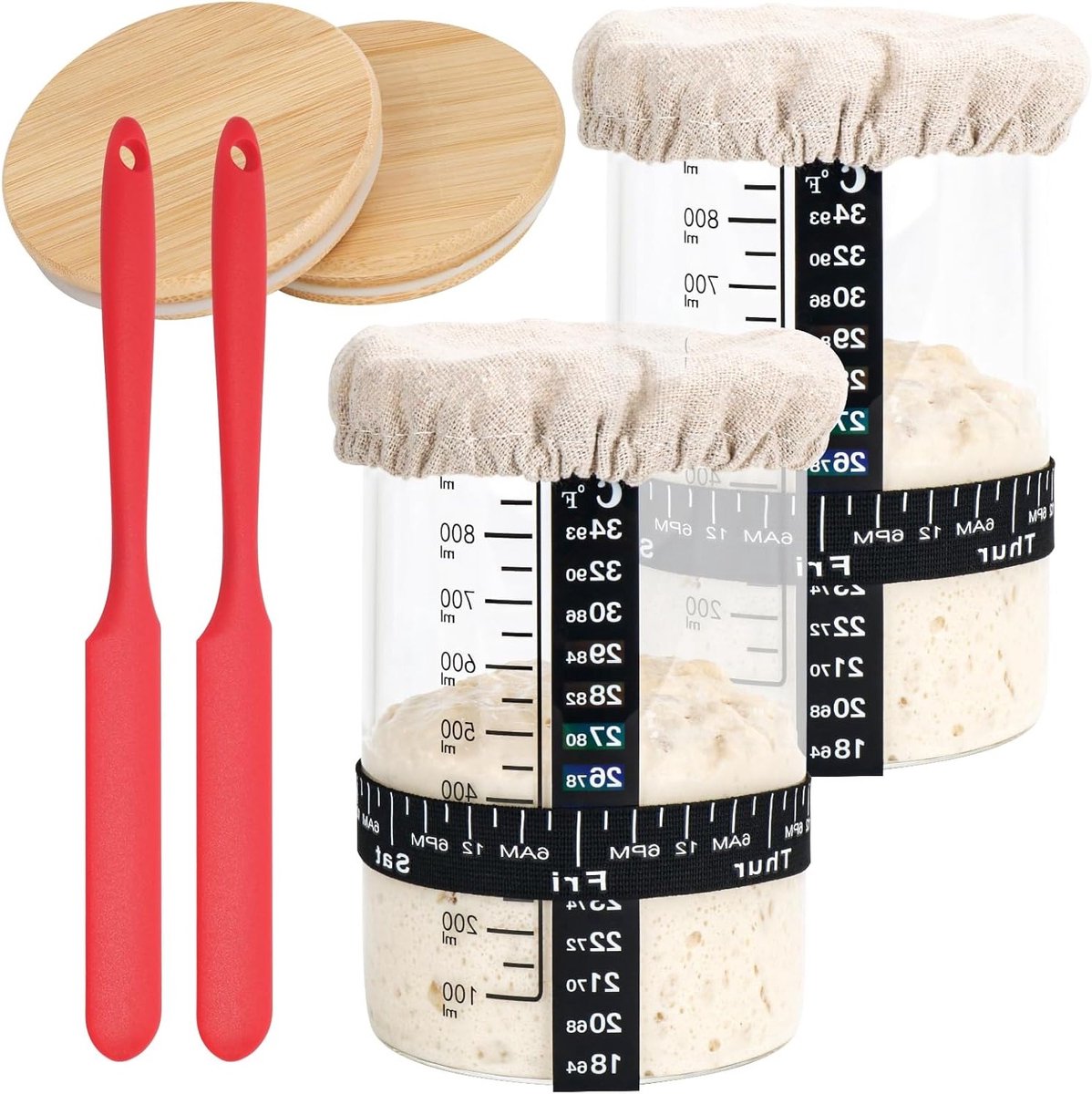 Zuurdesem Starter Kit met Pot, Datummarkering, Thermometer, Katoenen Deksel en Metalen Deksel voor Perfecte Broodbereiding