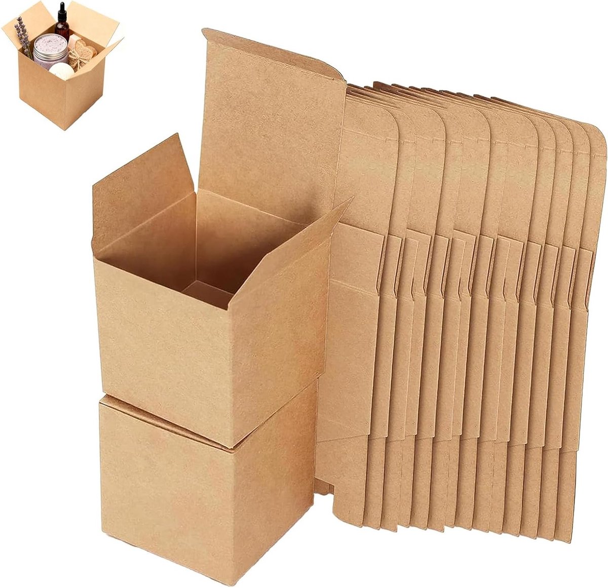 Set van 15 Bruine Kraft Papieren Cadeauboxen, Vierkante Kartonnen Dozen met Deksel, Herbruikbaar en Perfect voor Verpakking van Geschenken (10 x 10 x 10 cm)