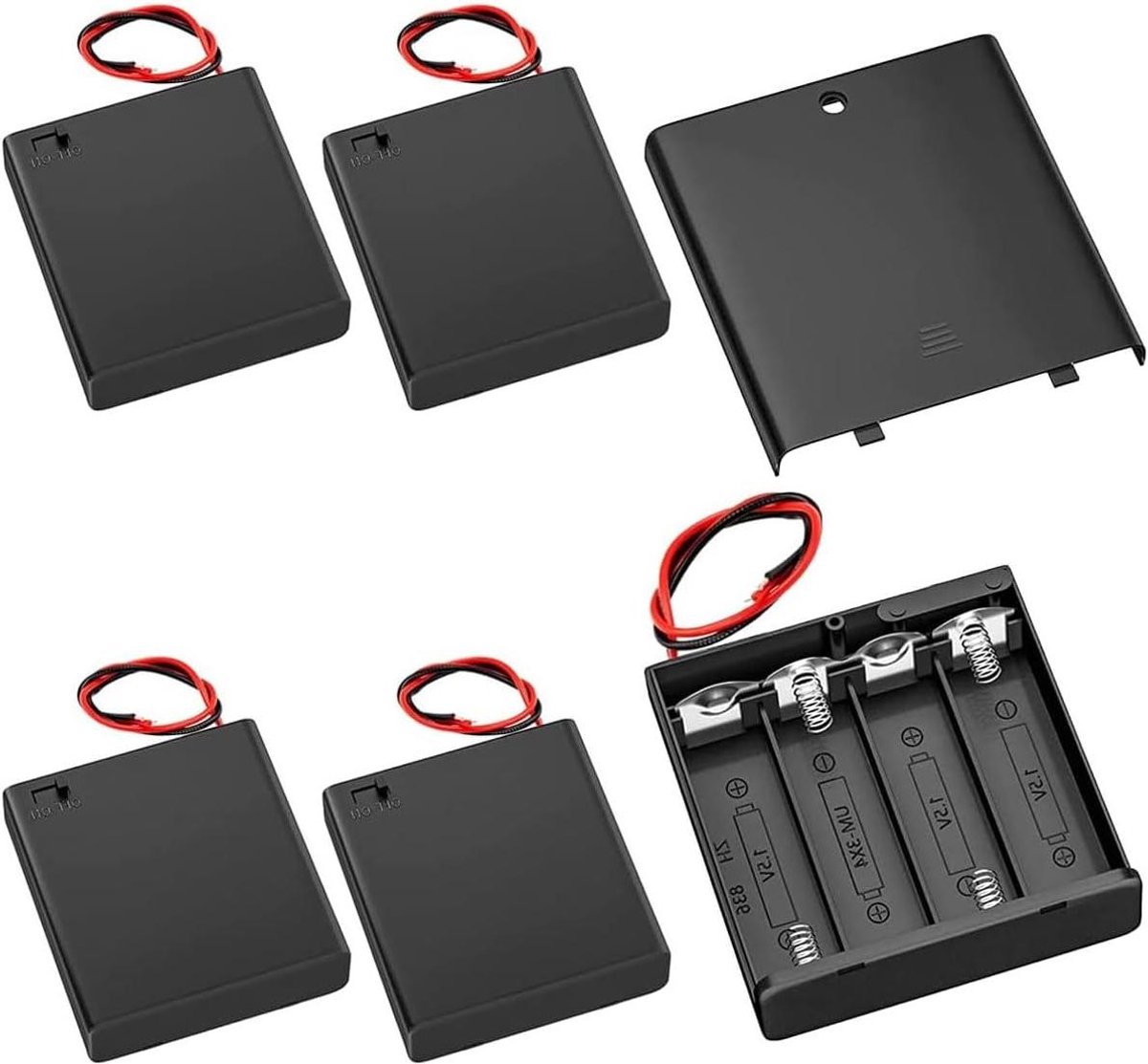 Batterijhouder met USB - Batterijvak Schakelaar - Elektronica Projecten - Inclusief Aan/Uit Schakelaar - 5 Stuks - Zwart