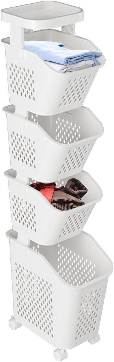Wasmand - Opbergmand - Kleding Sorteren - Meerlaags Ontwerp - 132 cm Hoog - Wit