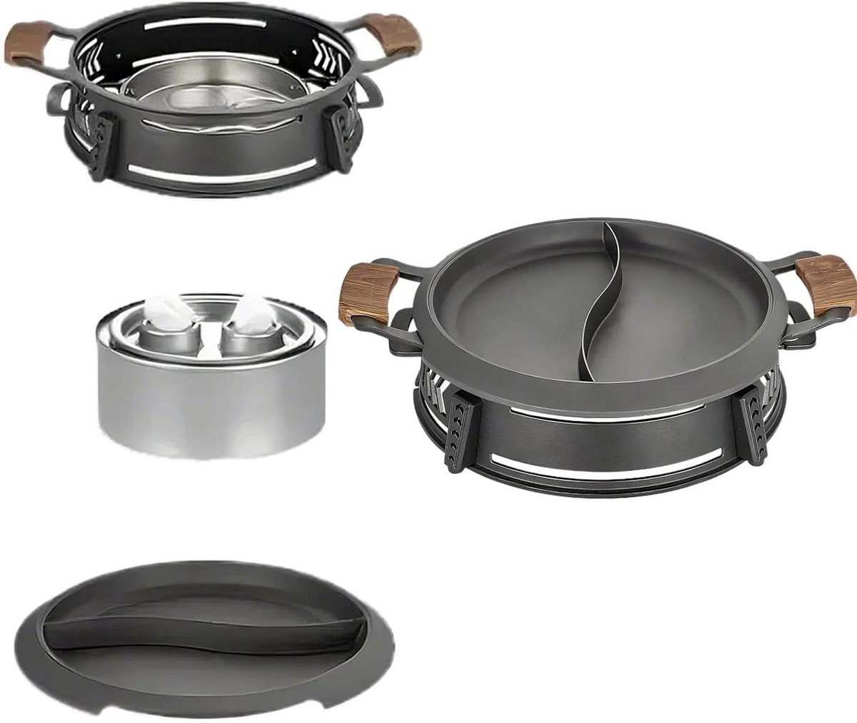 Multifunctionele Koekenpan - Bakplaat met handgrepen - Buiten koken - Gesplitst ontwerp - 30 cm - Grijs