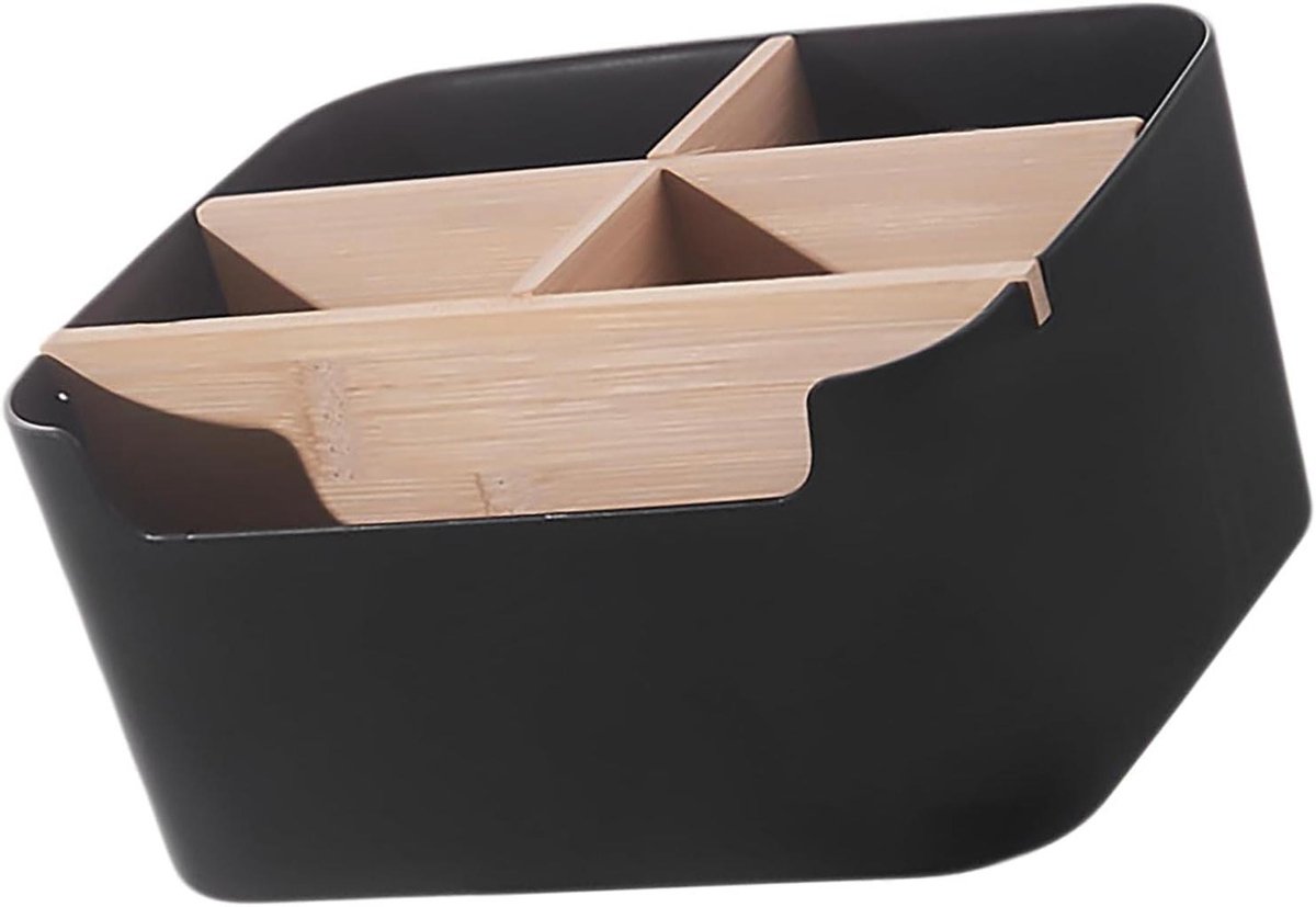 Bureau Organizer - Opbergdoos - Bureau Opruimen - Natuurlijk Bamboe - 18 cm - Zwart