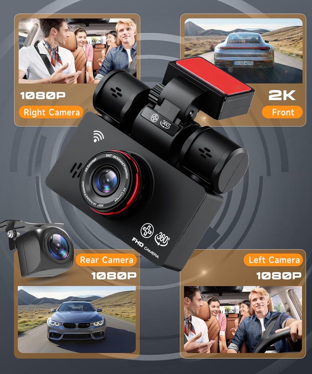 4-kanaals Dashcam - Auto Camera - Veilig Rijden - 360 Graden Opname - 2K 1080P - Zwart – foto 6