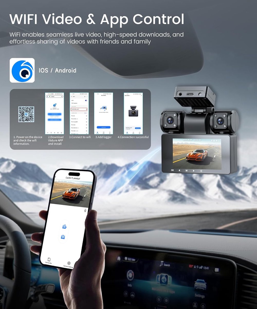 4-kanaals Dashcam - Auto Camera - Veilig Rijden - 360 Graden Opname - 2K 1080P - Zwart – foto 2