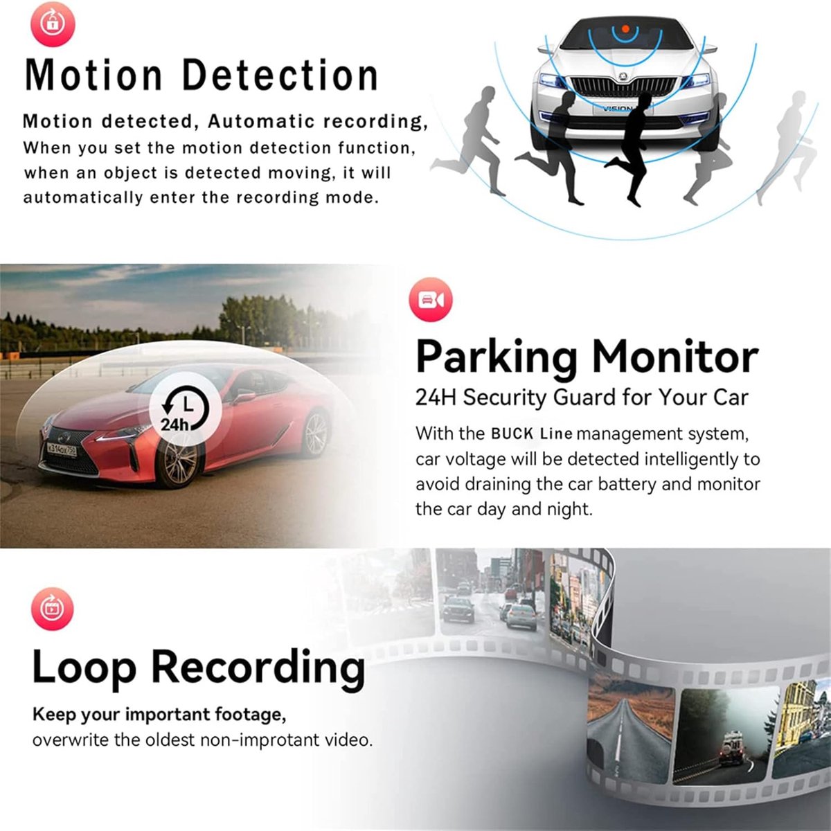 Dash Camera Auto - Voertuig Recorder - Veilig Rijden - 3 Kanaals Opname - 1080P Resolutie - Zwart – foto 3