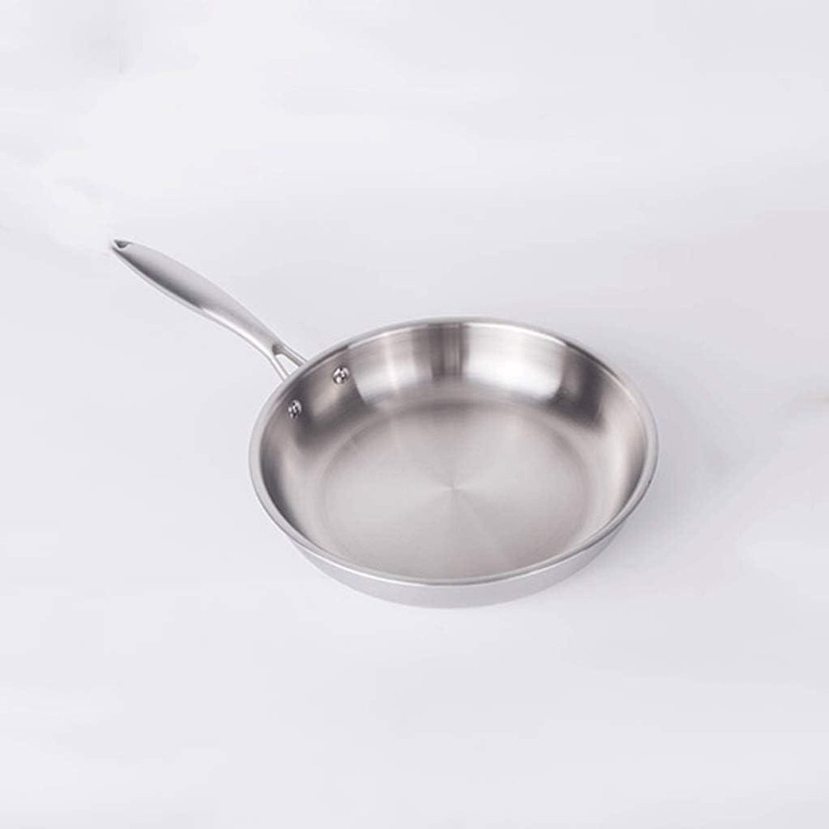 Koekenpan - Steakpan Wok - Koken Bakken - Platte Bodem - Drielaags Staal - Zilver