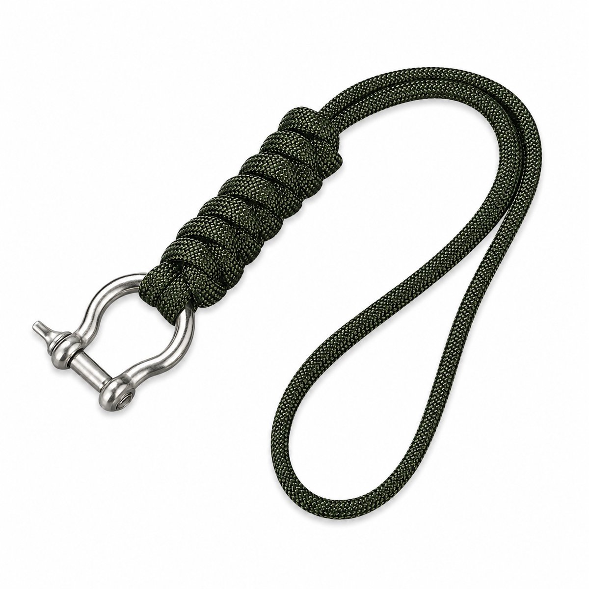 Travel Cords - Keycord met Metalen Harpsluiting – Donkergroen Polskoord voor Sleutels en Telefoon – Nylon Sleutelhanger – 22 cm
