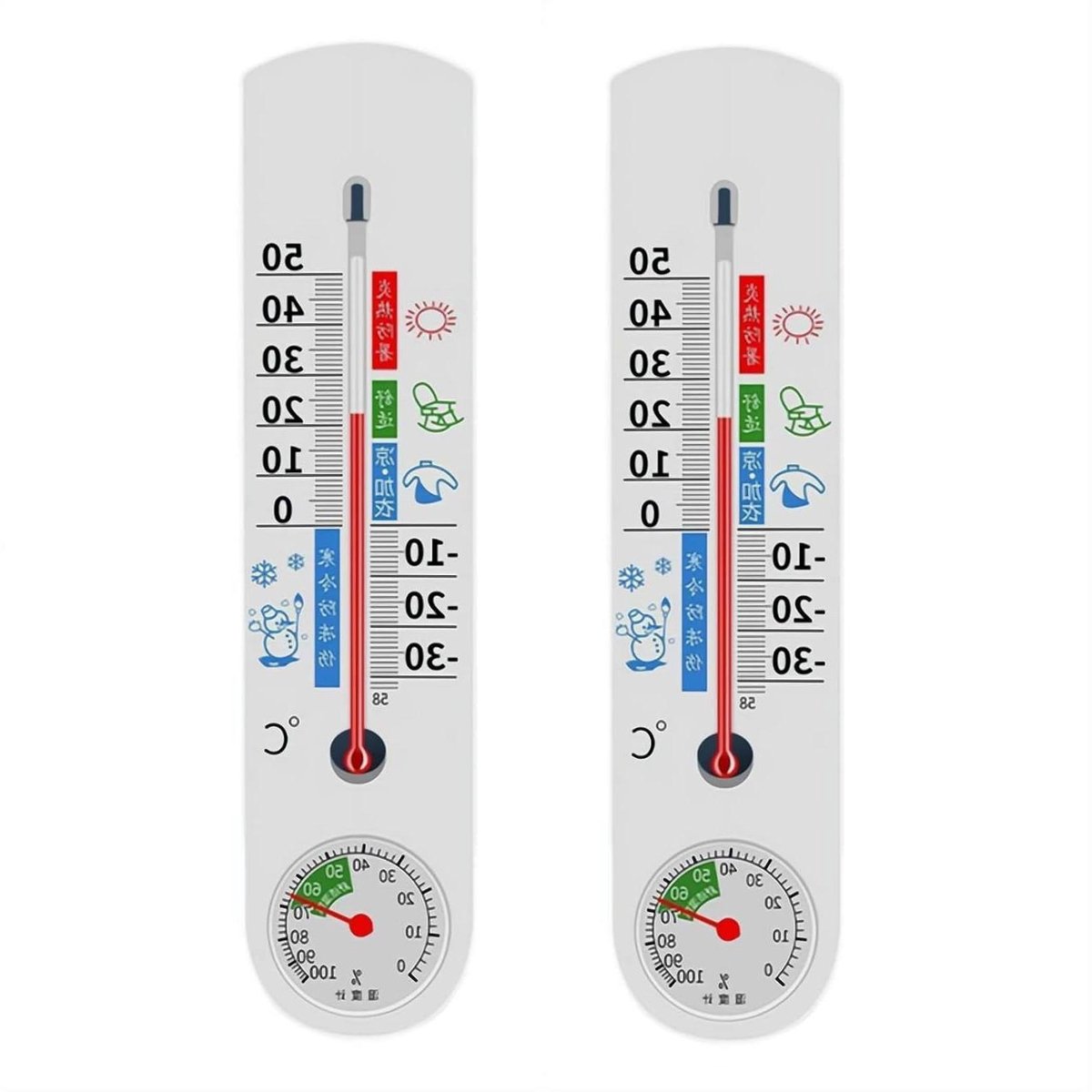 Wandthermometer Hygrometer - Kamer Meetinstrument - Temperatuur Vochtigheid - Batterijvrij Mechanisch - 23 cm - Wit