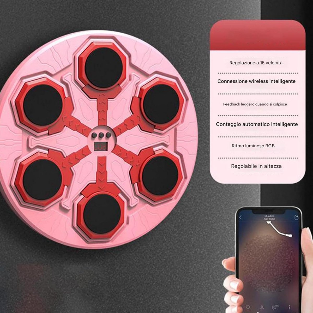 Muziek Boksmachine - Wandtrainer Boksen - Interactieve Training - Draadloze Muziekconnectie - 35 cm Breed - Roze