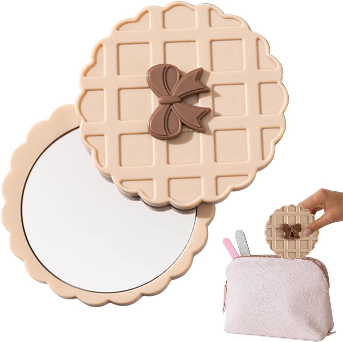 Zakspiegel - Compacte spiegel - Make-up controleren - Vervormingsvrij - 10 x 10 cm - Beige