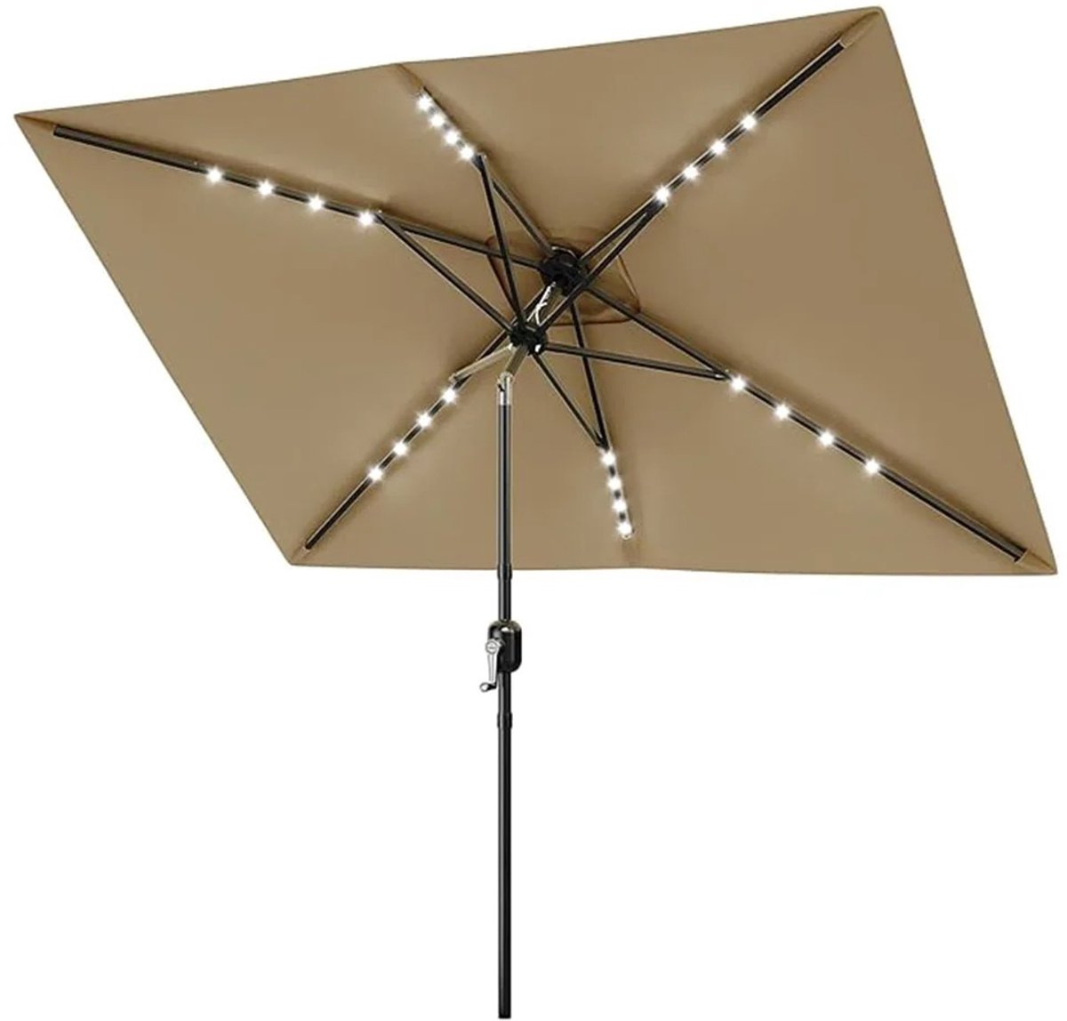 Archi LED Terrasparasol - Zonnescherm - 300 × 200 cm – Opvouwbaar - Zonne-energie verlichting – Kantelbaar – Bruin