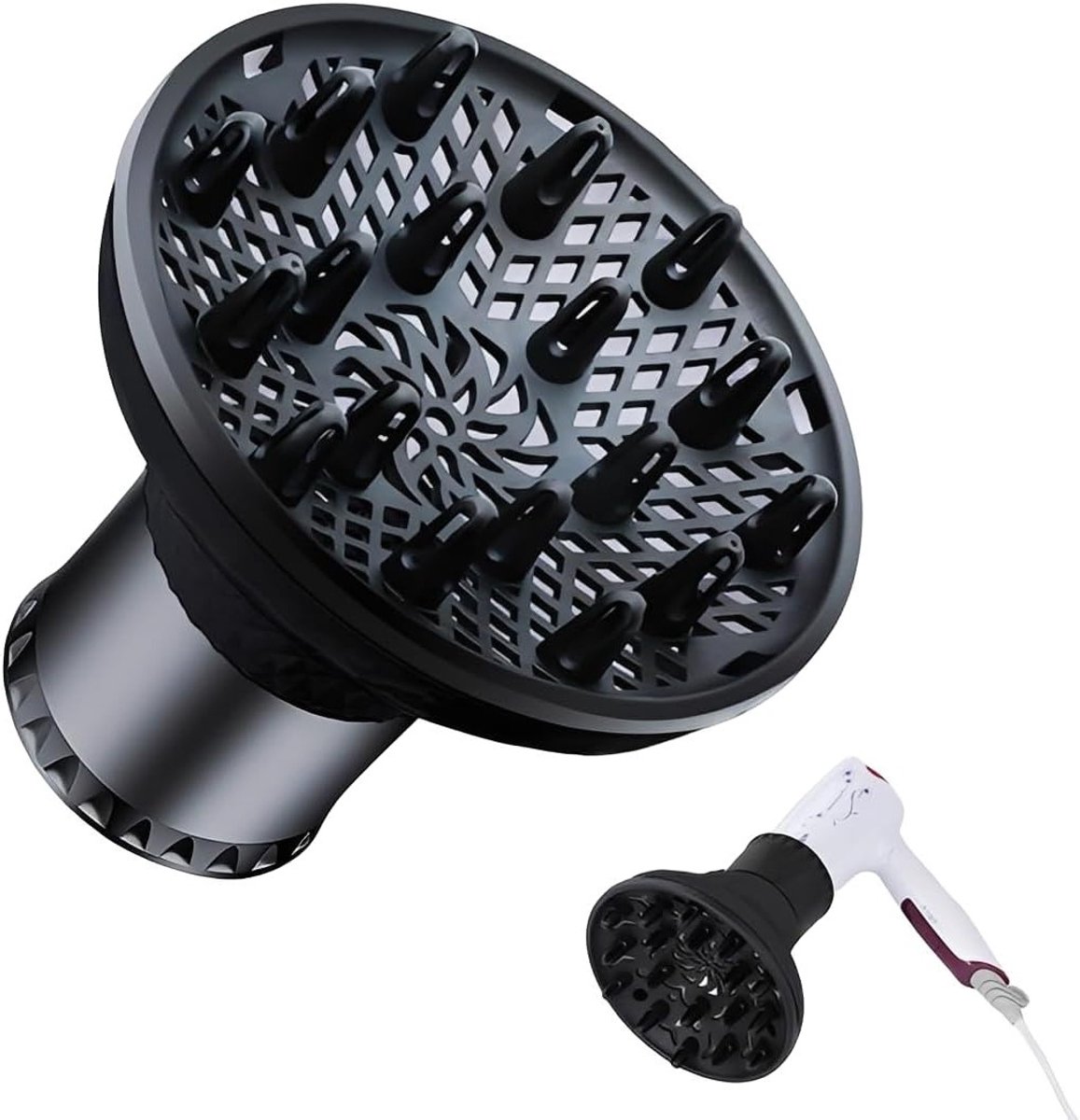 Haar diffuser voor zwarte krullen, verstelbaar van 3,5 cm tot 6 cm, ideaal voor volumineuze styling en snelle droging