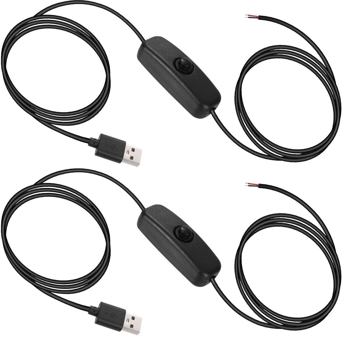Dailygoods - Dailygoody - USB Switch Extension Cable - 2x 2m voor USB Fans - Geschikt voor LED Strips - Hoogwaardige kwaliteit - Ideaal voor thuisgebruik - Co