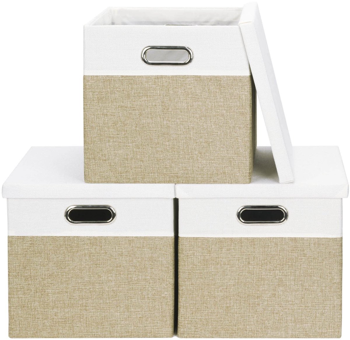 Dailygoods - Dailygoody - Opbergdozen - Opbergkubussen - Opvouwbare stoffen manden - Lichtbruin en wit - Organizer - 3 stuks - Geschikt voor speelgoed en kantoorbe..